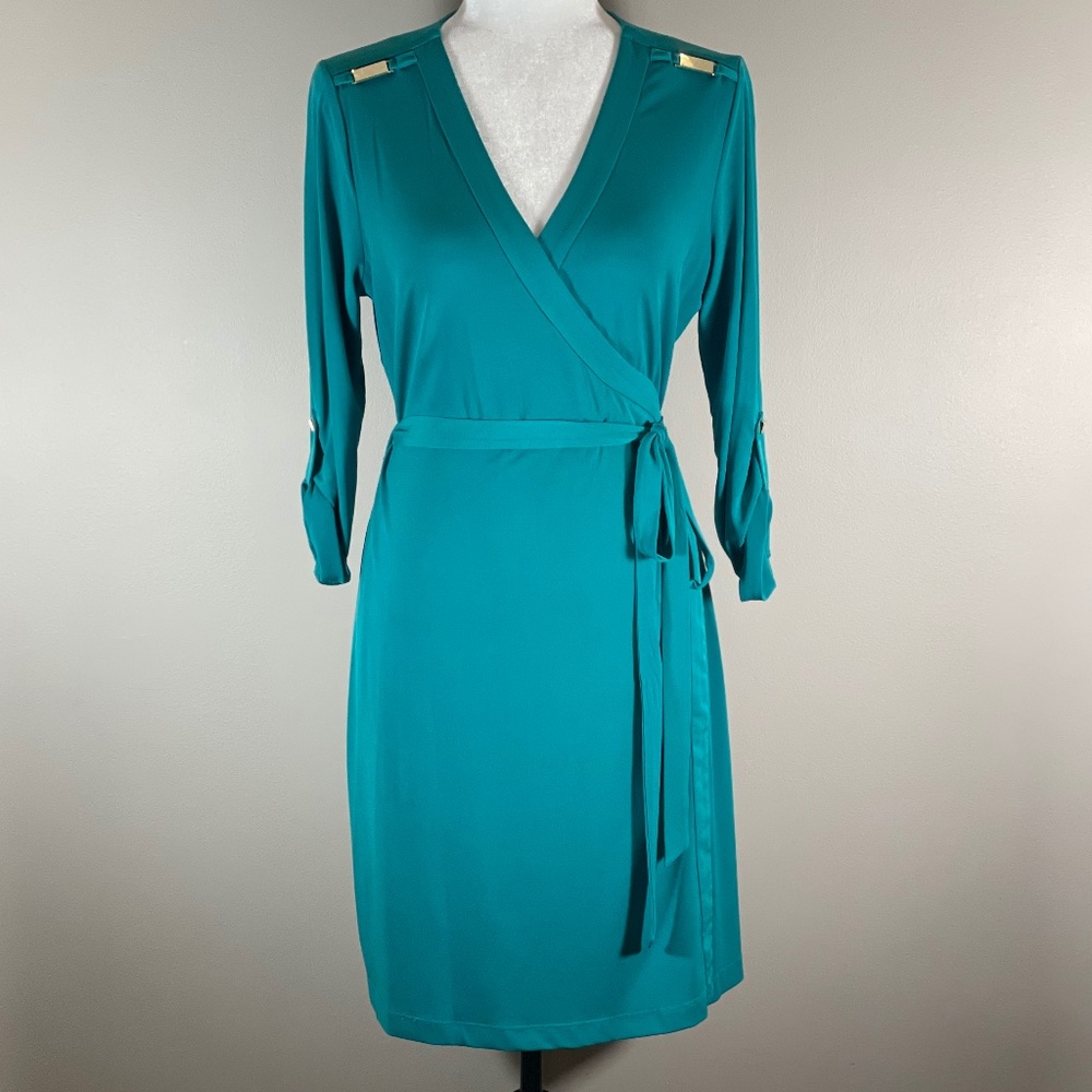 CALVIN KLEIN Peacock Teal True Wrap Dress NWOT